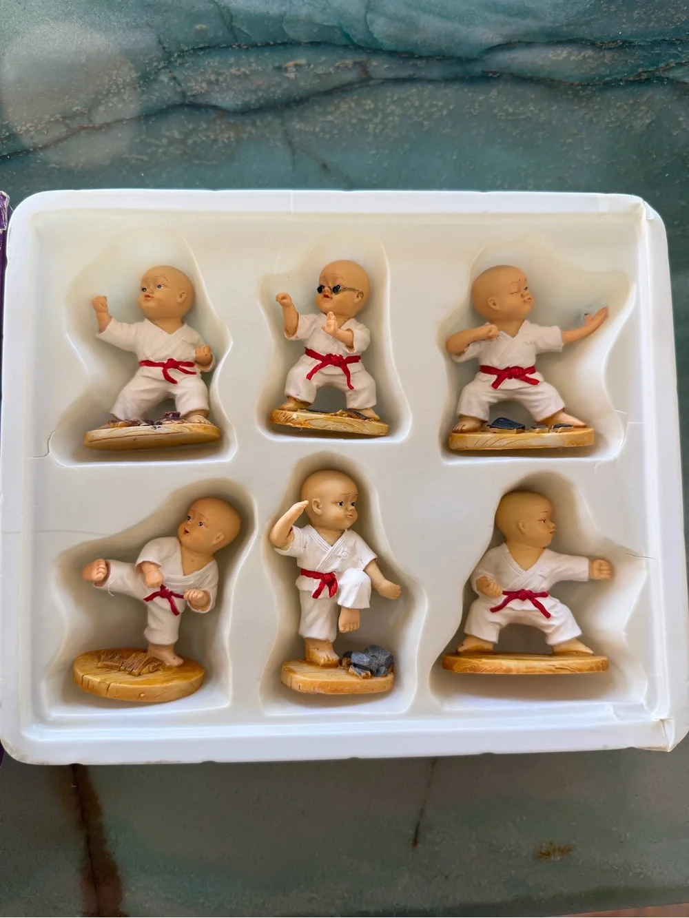 Vintage Miniature Karate Kids Figurine Set - White & Red
